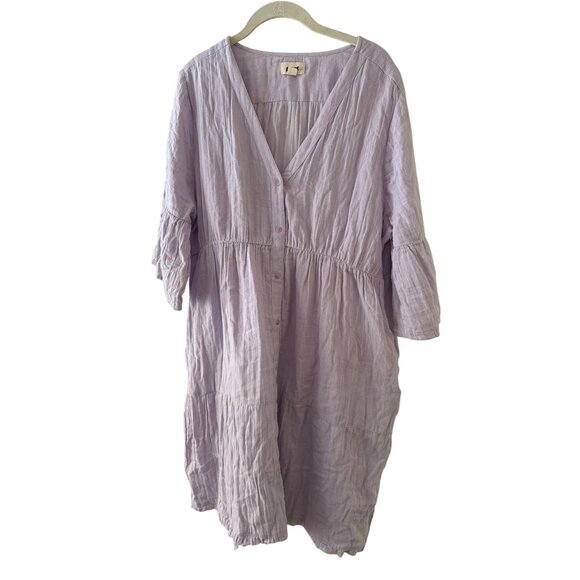 Light Purple Pact V-Neck Button-Front Babydoll Dress Flutter Sleeve Size L - Picture 1 of 6